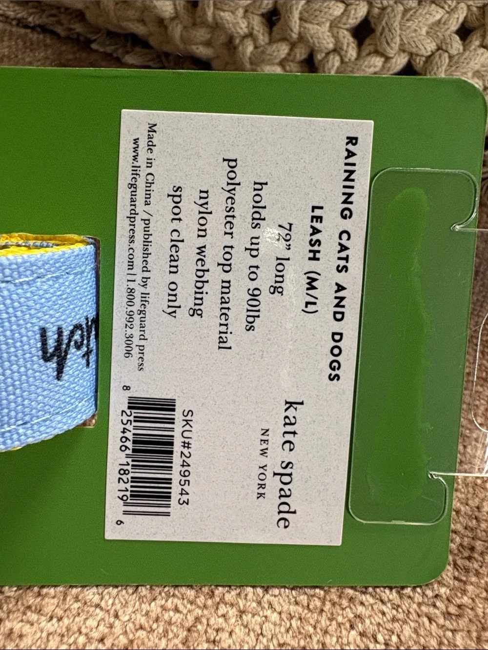 kate spade Blue and Yellow Dog Leash with Gold Hardware
